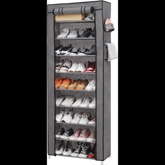 9 Tiers Shoe Rack with Dustproof Cover Closet Shoe Storage Cabinet Organizer - Picture 2 of 5